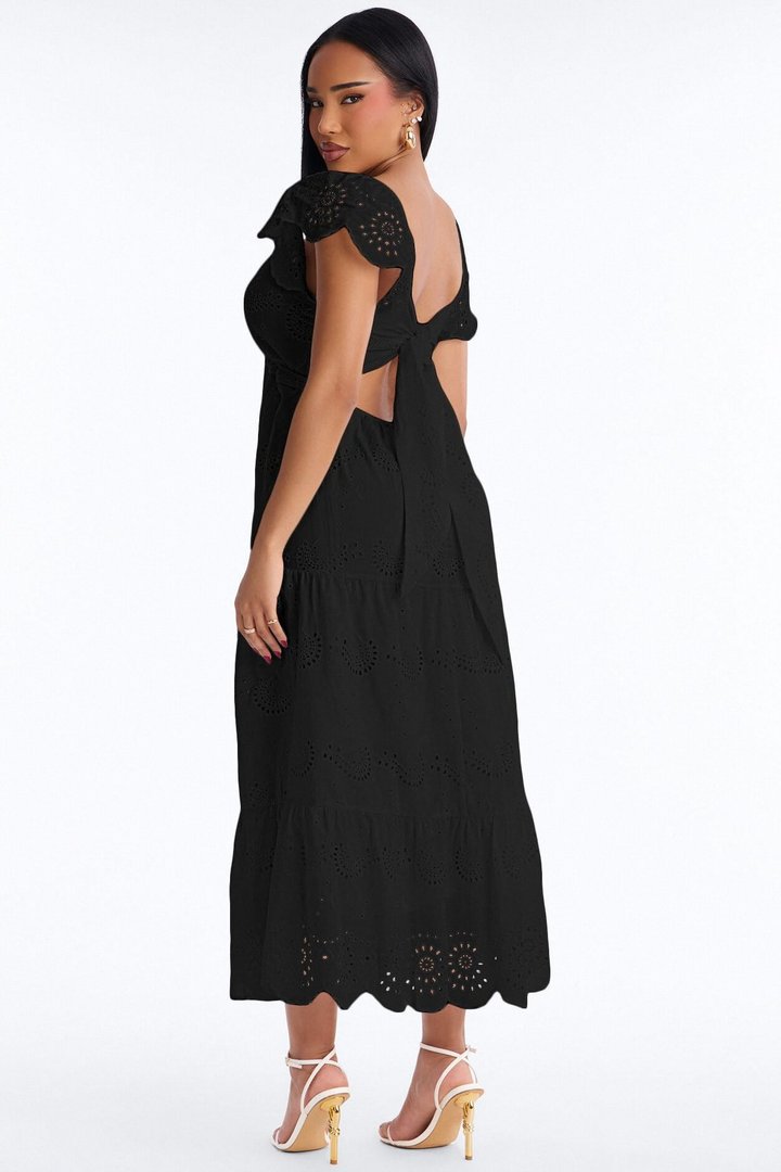 Odessa Eyelet Midi Dress - Black