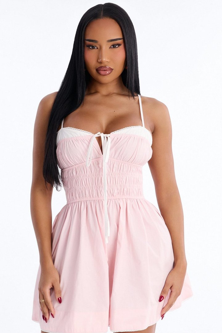 Avery Smocked Poplin Mini Dress - Pink/combo