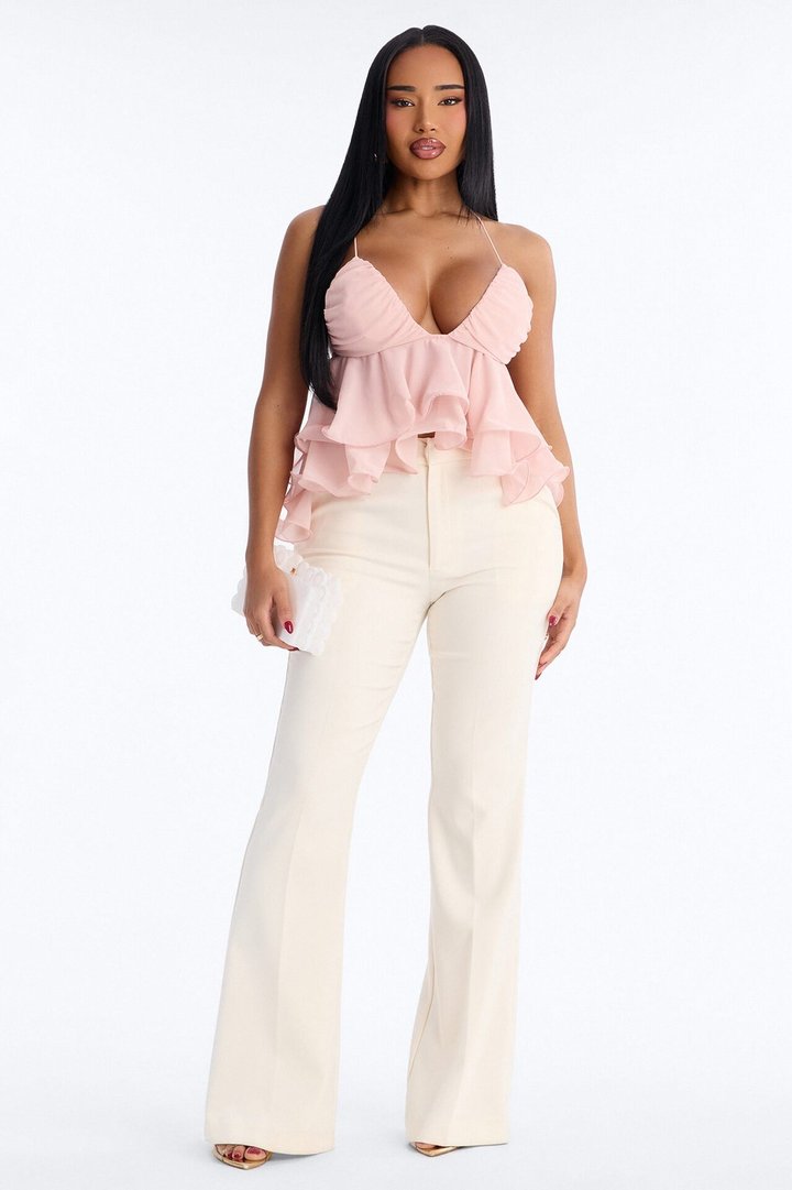 Cute Life Ruffle Chiffon Babydoll Top - Pink