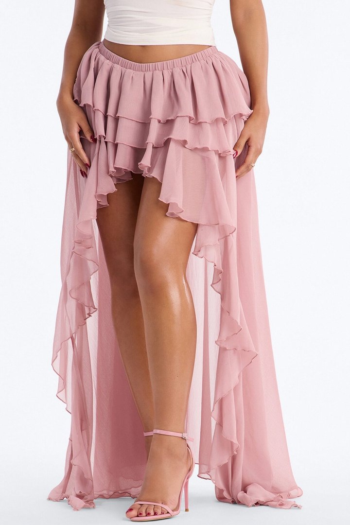 Serene Escape Tiered High Low Mini Skort - Mauve