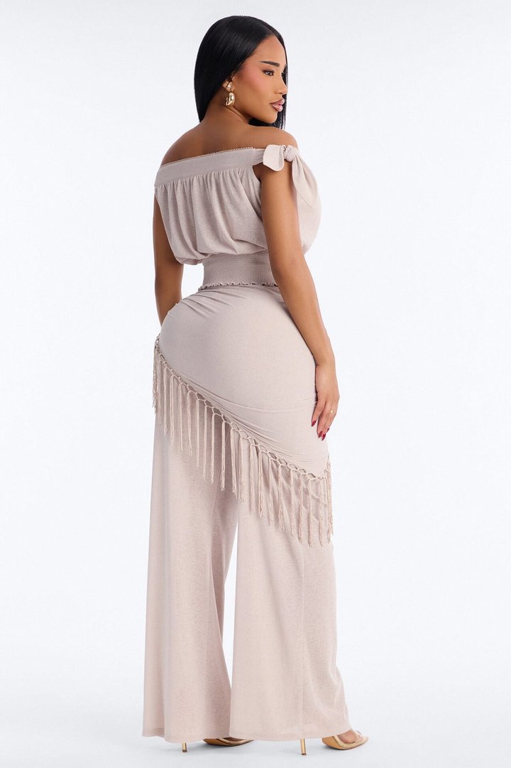 Lorraina 3 Piece Scarf Pant Set - Natural
