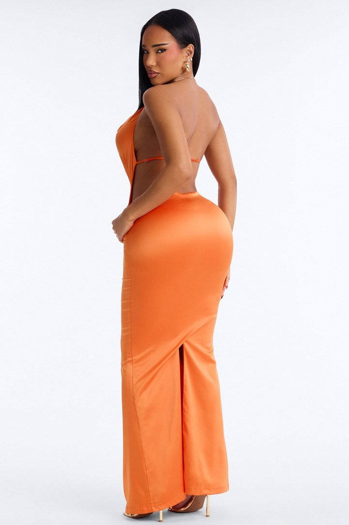 Larissa Halter Backless Satin Gown - Orange