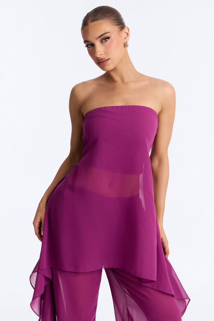 Amari Strapless Draped Pant Set - Plum