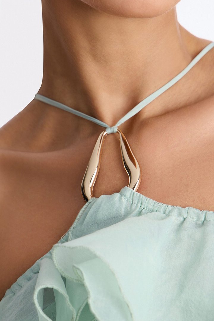 Ruffle Cutie Hardware Organza Halter Top - Sage