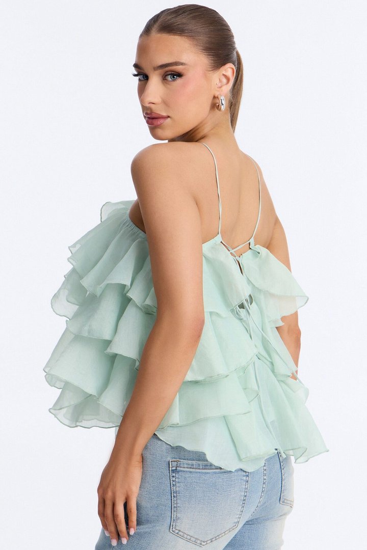 Ruffle Cutie Hardware Organza Halter Top - Sage