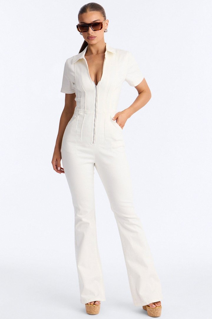 Can't Be Tamed Denim Jumpsuit - White