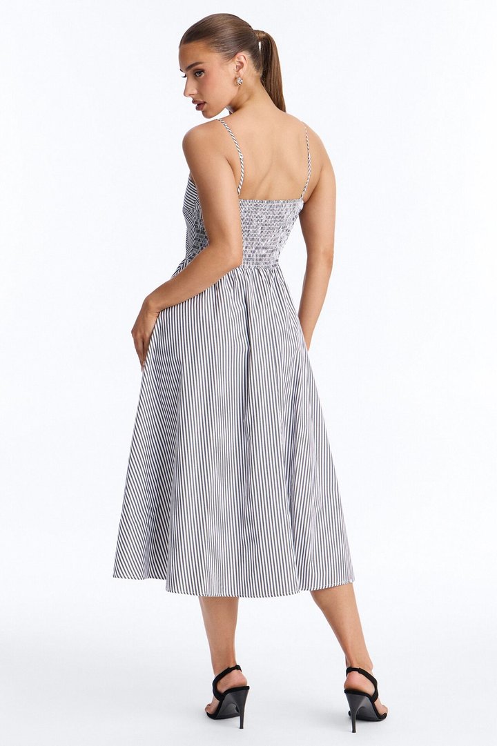 Sadie Striped Poplin Midi Dress - Black/White