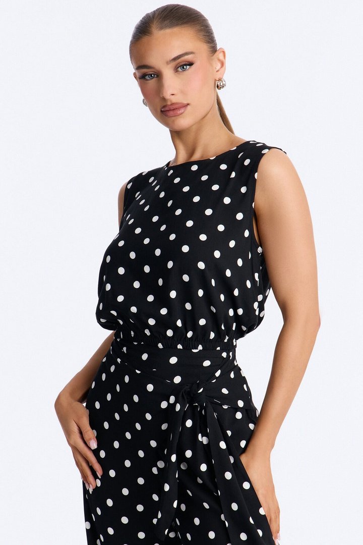 Gemma Polka Dot Wide Leg Pant Set - Black/White