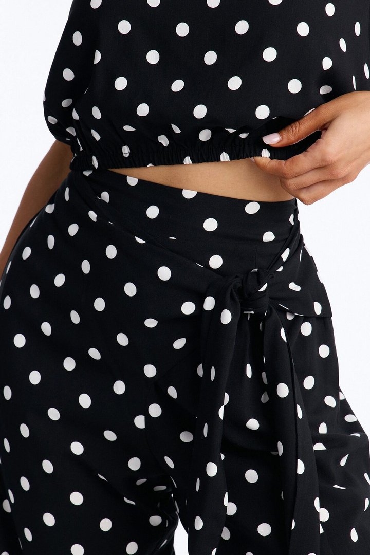 Gemma Polka Dot Wide Leg Pant Set - Black/White