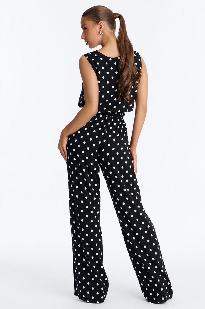 Gemma Polka Dot Wide Leg Pant Set - Black/White