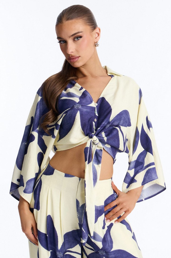 Floral Desire Linen Pant Set - Blue/combo