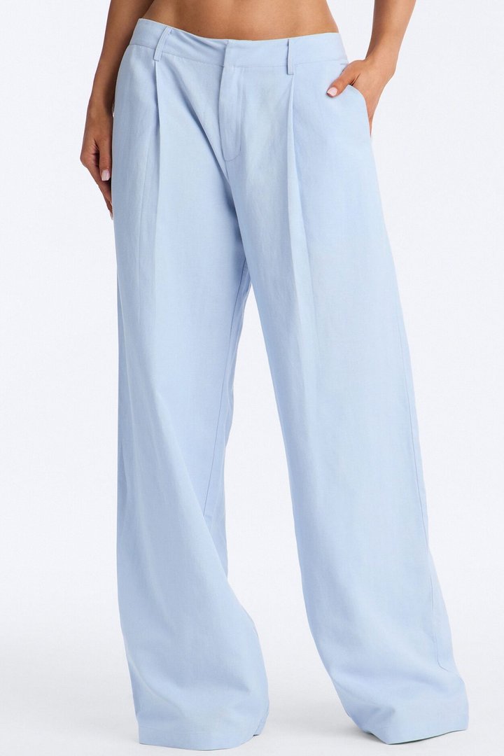 Ocean Breeze Linen Low Rise Pant 33″ - Dusty Blue