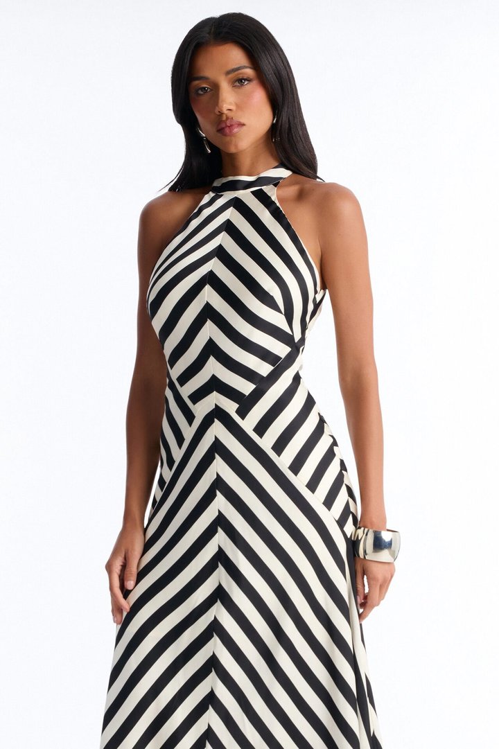 Delilah Striped Satin Maxi Dress - White/Black
