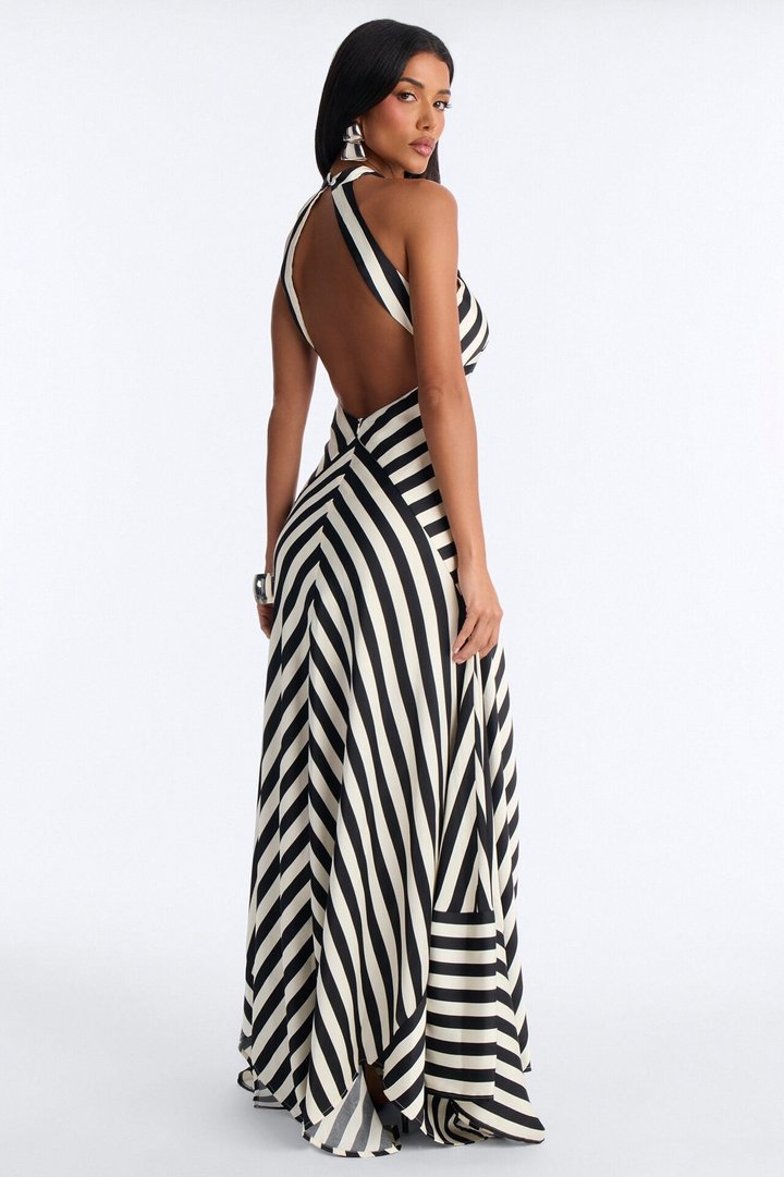 Delilah Striped Satin Maxi Dress - White/Black