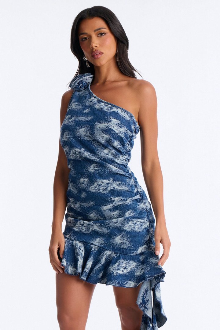 Arianna Abstract Denim Mini Dress - Medium Wash