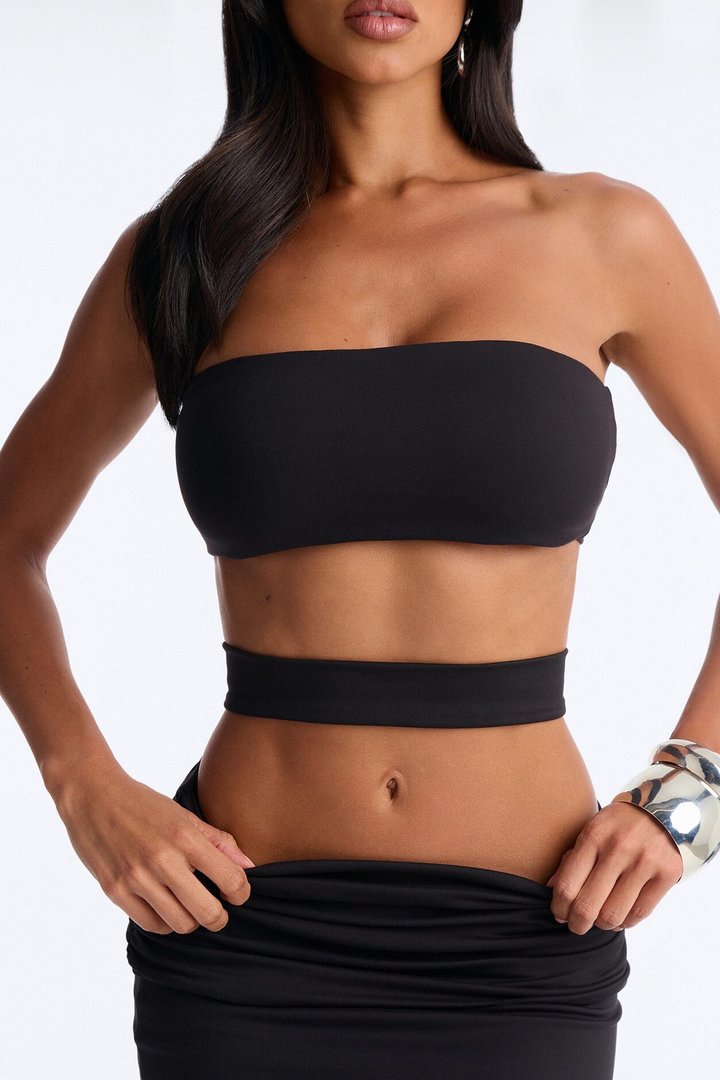 Bianca Matte Form Double Lined Fold Over Maxi Skirt Set - Black