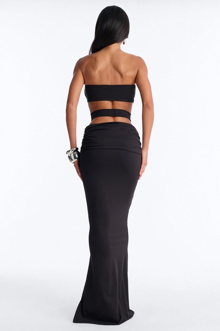 Bianca Matte Form Double Lined Fold Over Maxi Skirt Set - Black