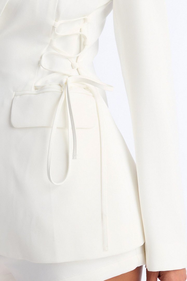 Cheyenne Crepe Woven Lace Up Blazer - Ivory