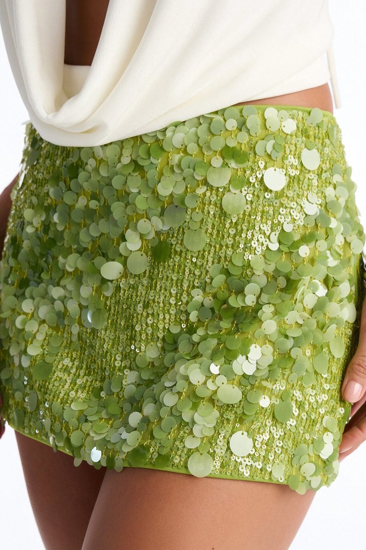 Ariel Micro Mini Sequin Skort - Green