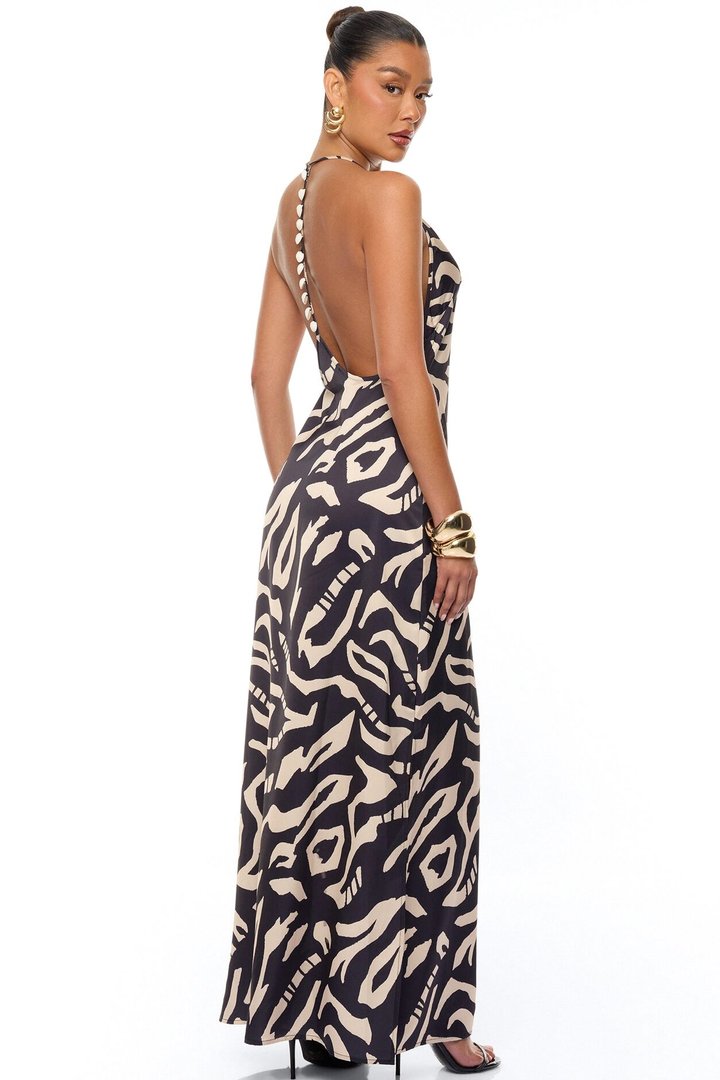 On The Coast Shell Satin Maxi Dress - Black/combo