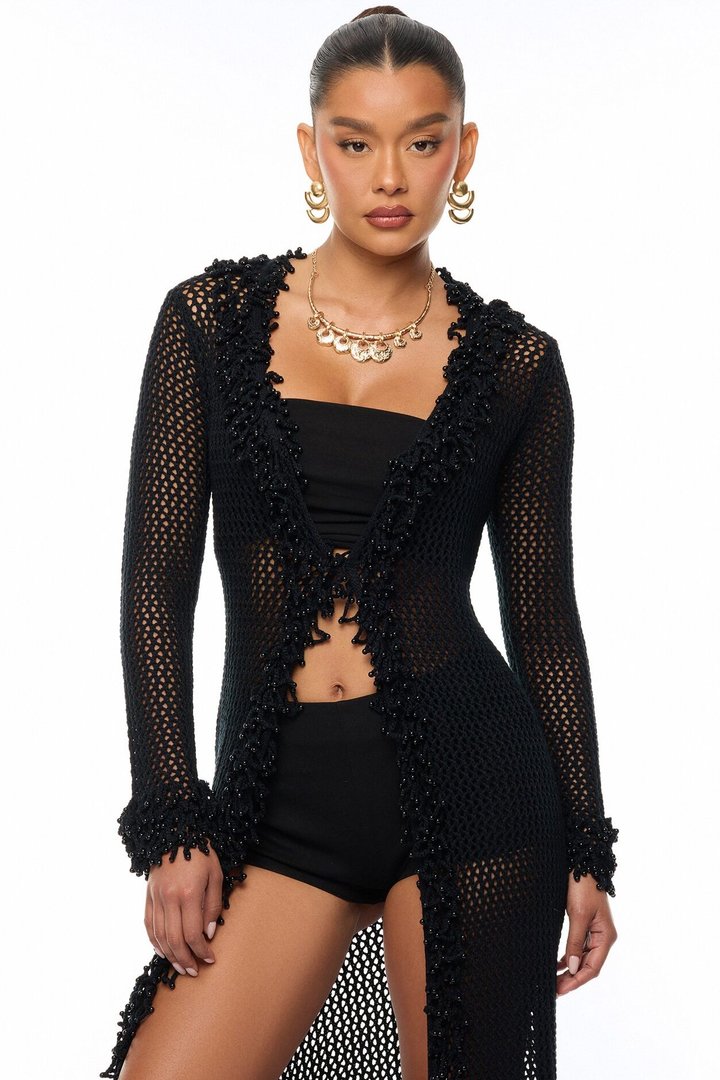 Siesta Crochet Maxi Cardigan - Black