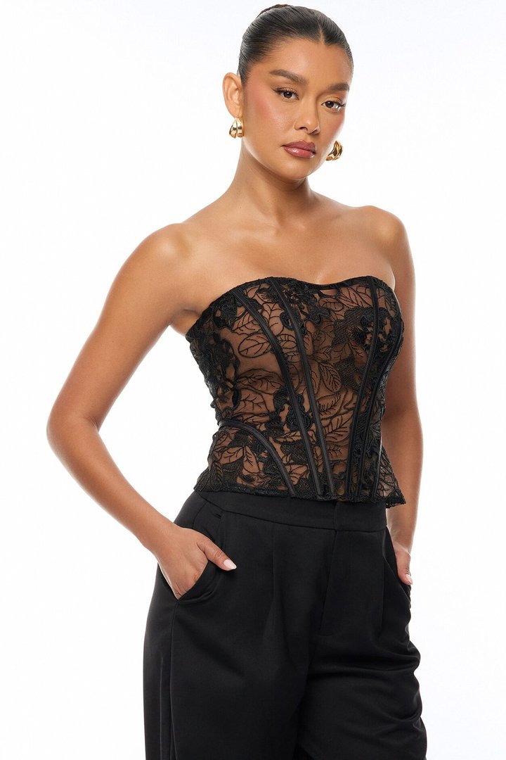 Brenda Lace Corset Pant Set - Black
