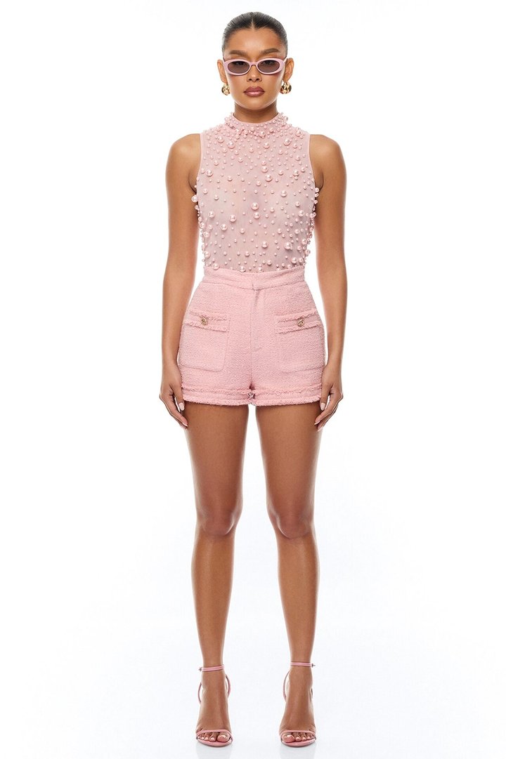 Pure Bliss Sheer Pearl Bodysuit - Light Pink