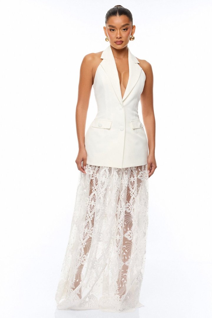 Call It Classy Halter Lace Skirt Set - White