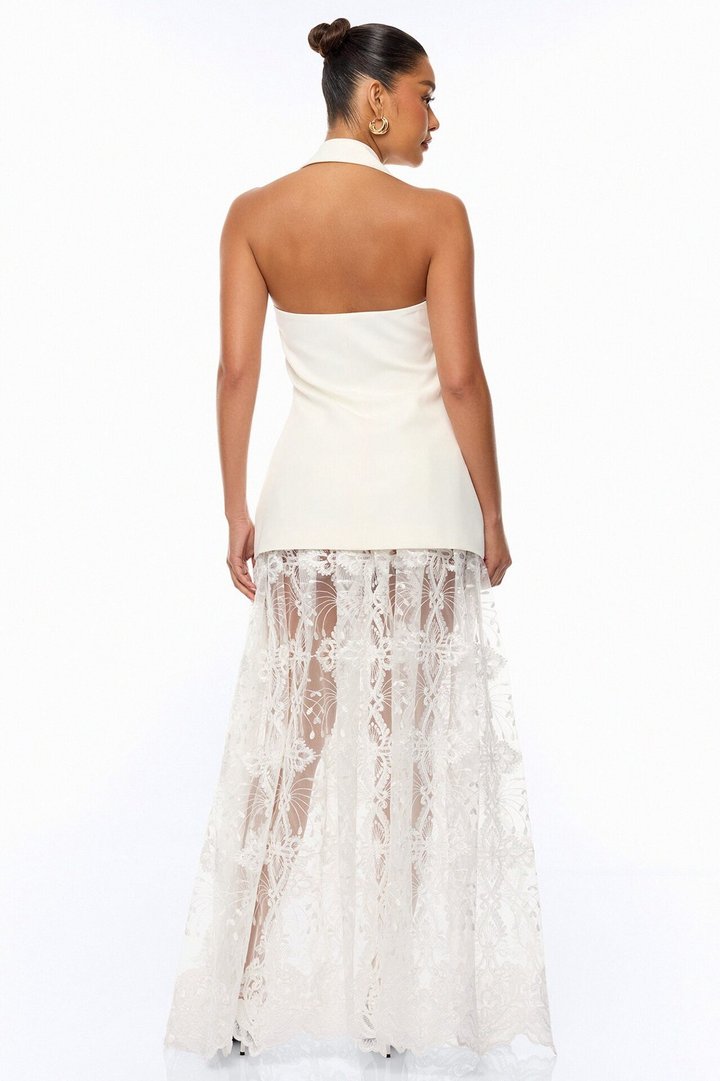 Call It Classy Halter Lace Skirt Set - White