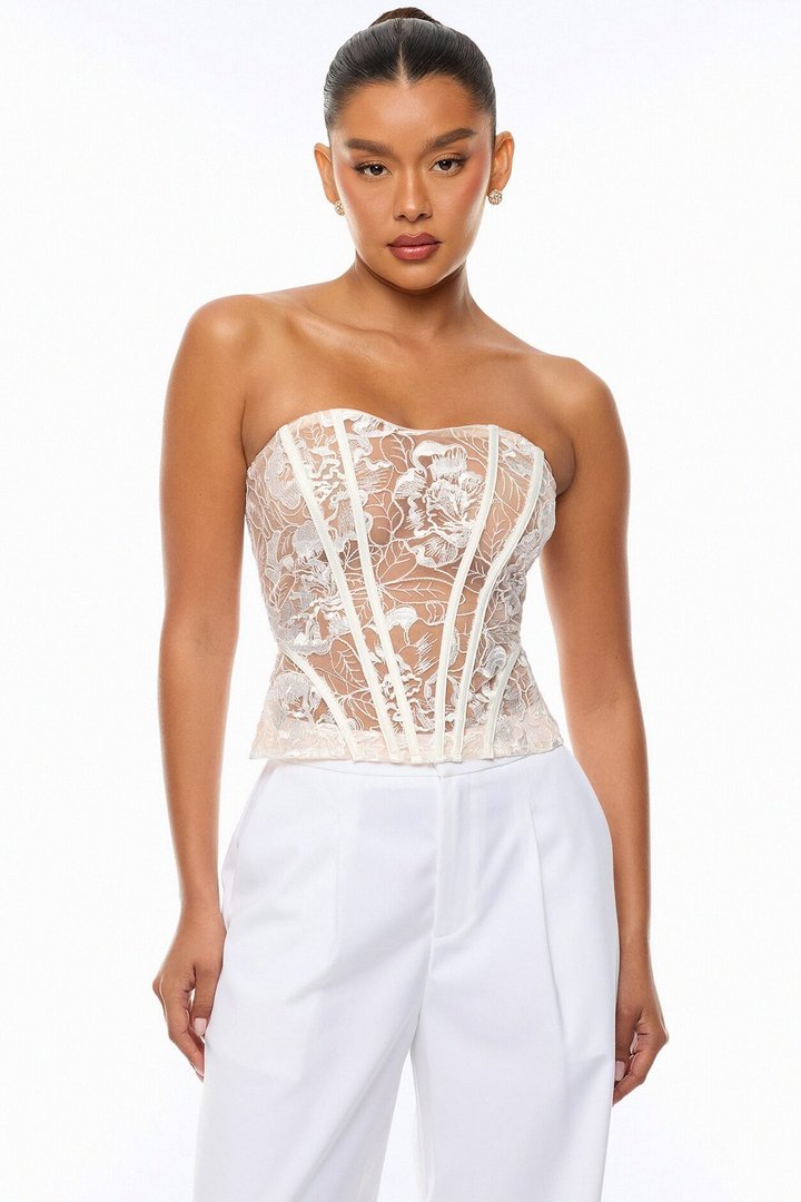 Brenda Lace Corset Pant Set - White