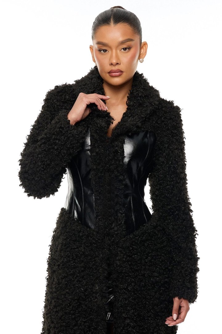 Undercover Faux Leather Sherpa Coat - Black