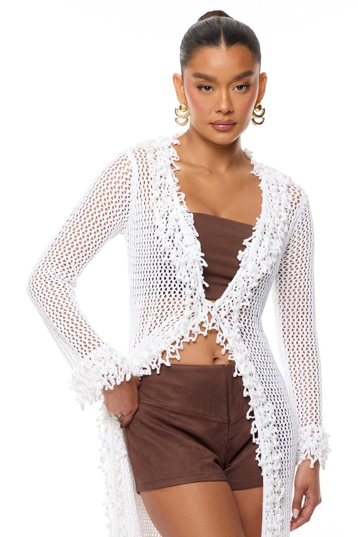 Siesta Crochet Maxi Cardigan - White