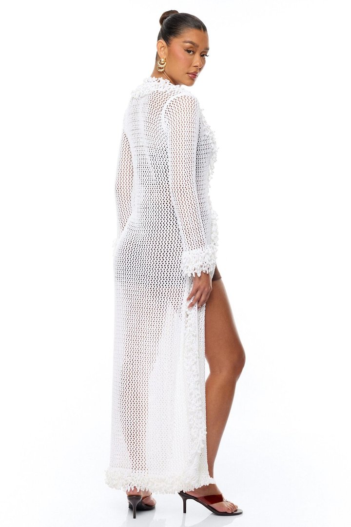 Siesta Crochet Maxi Cardigan - White