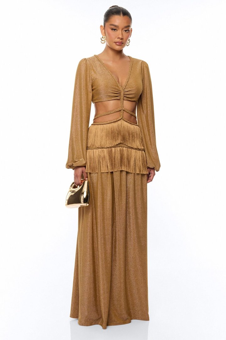 Modern Chic Metallic Maxi Dress - Gold
