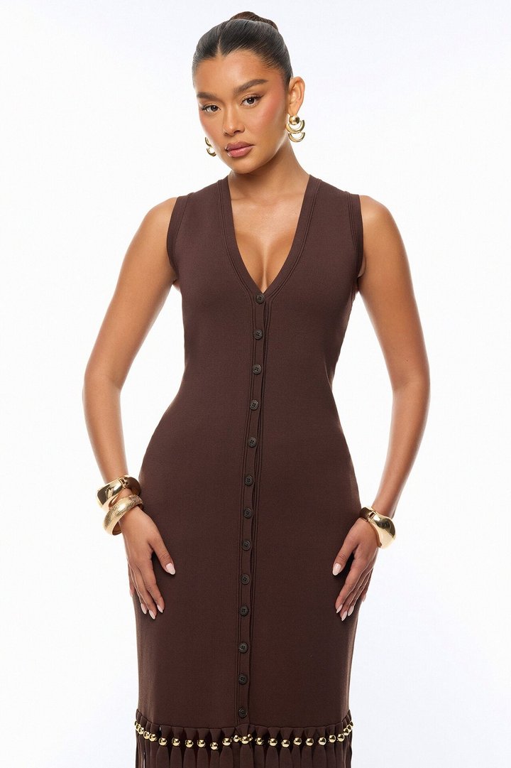 Jordyn Fringe Trim Maxi Vest - Chocolate
