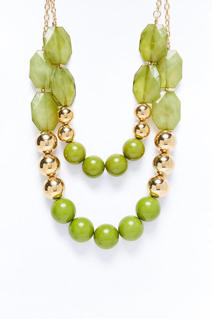 Vivi Layered Jewel Beaded Necklace - Gold/Green