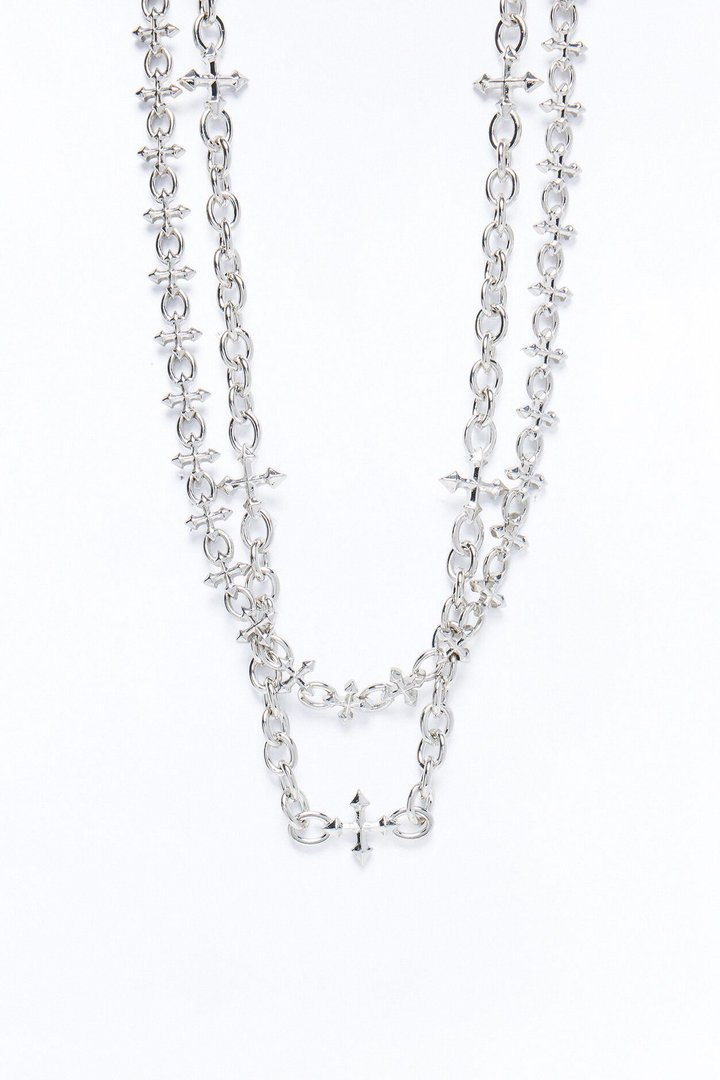 Gothic Cross Necklace Set - Silver