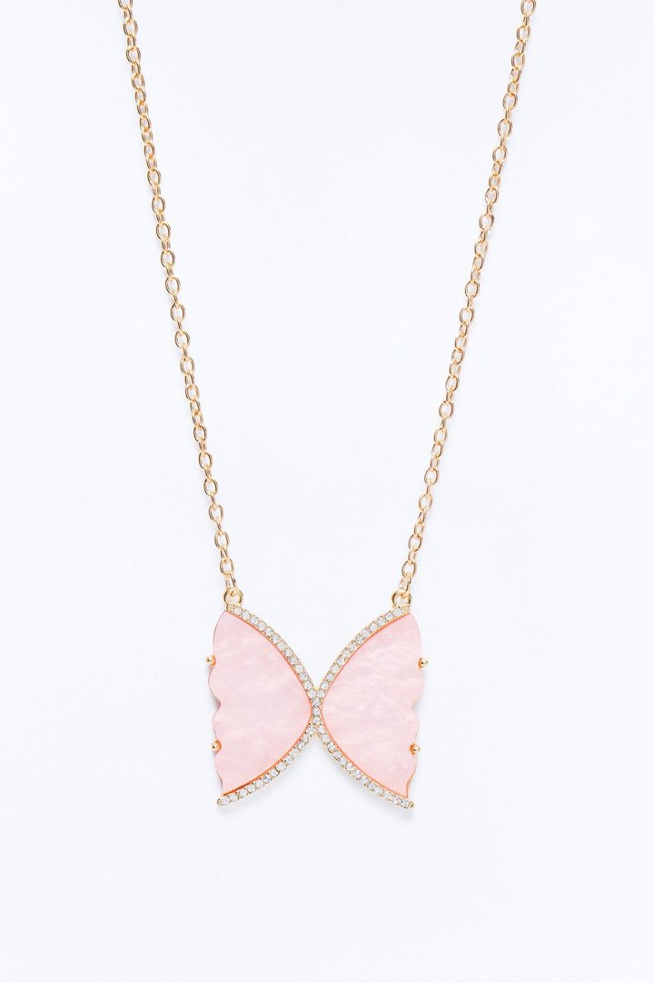 Butterfly Beauty Necklace - Gold/Pink