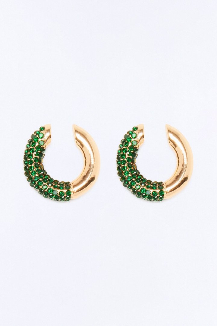 Rhinestone Girly 2 Piece Ear Cuff Set - Gold/Green