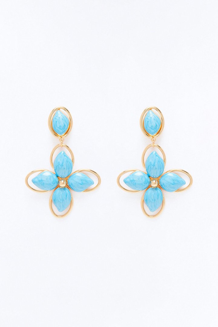 Lotus Bloom Drop Earrings - Gold/Blue