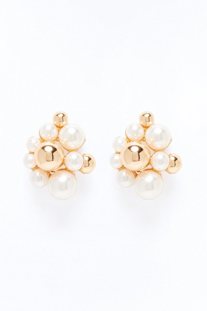 All In Beads Pearl Stud Earrings - Gold/combo