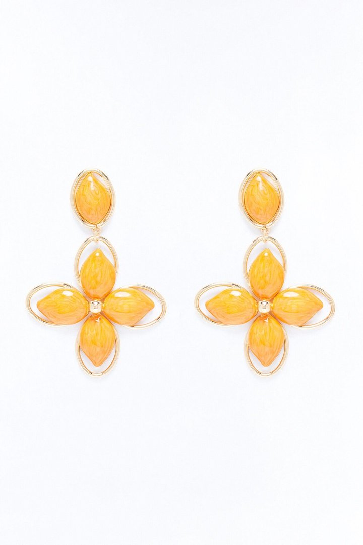 Lotus Bloom Drop Earrings - Gold/Orange