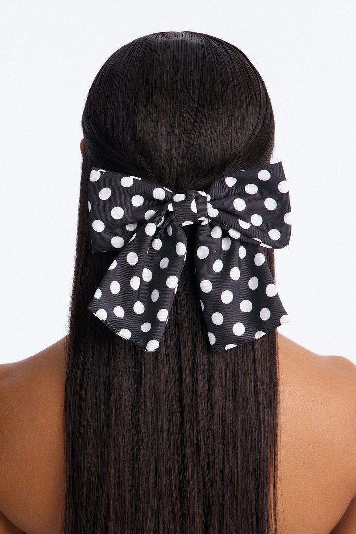 On The Dot Bow Hair Clip - Black/White