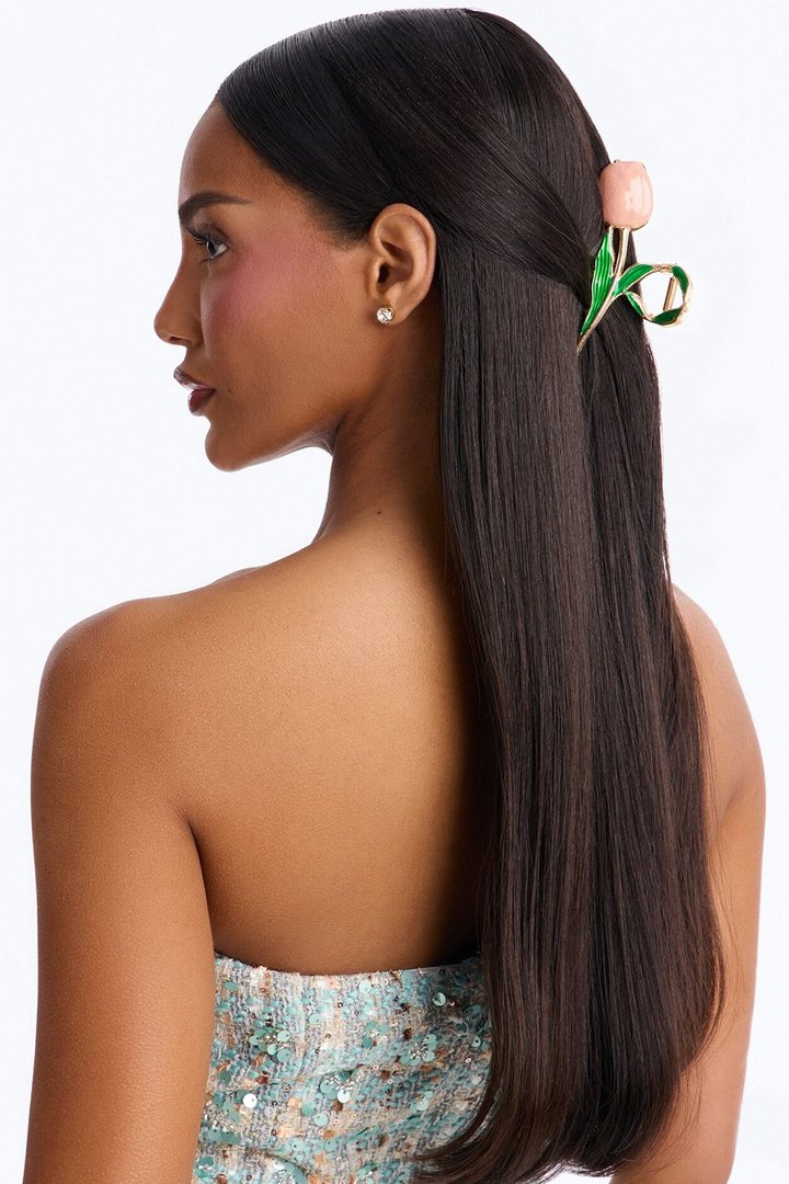 She Loves Tulips Hair Claw Clip - Gold/Pink