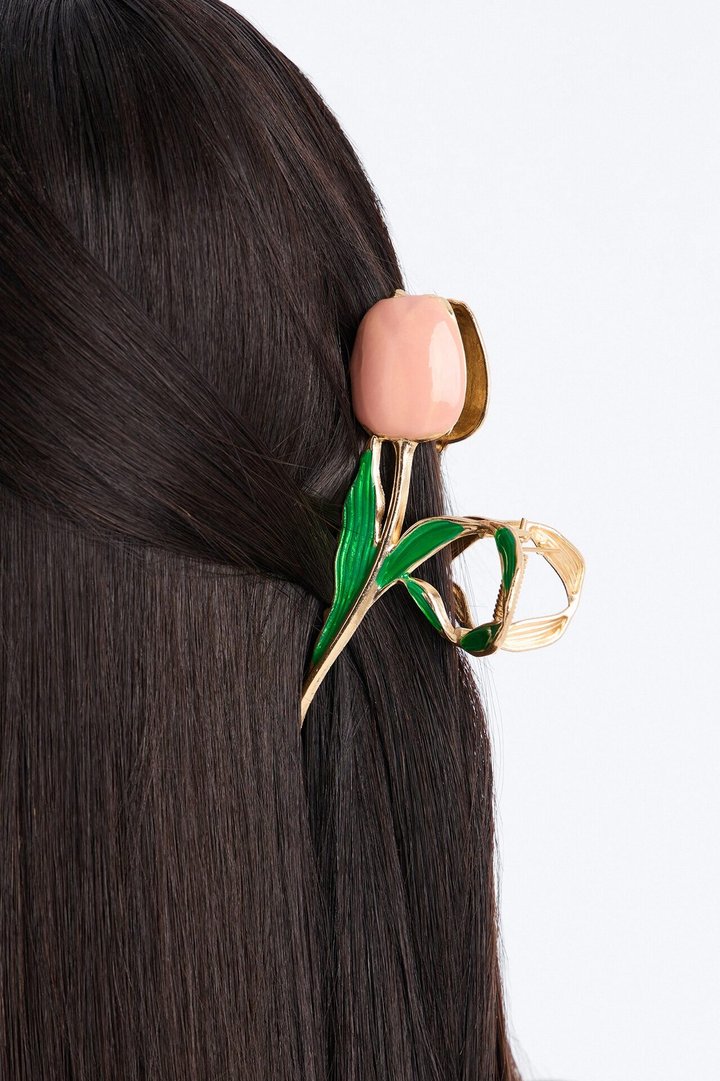 She Loves Tulips Hair Claw Clip - Gold/Pink