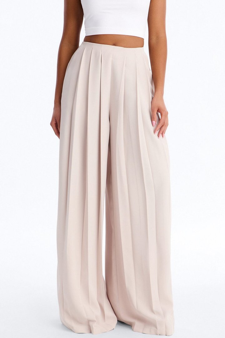 Feminine Feel Crepe Wide Leg Pant 33″ - Beige