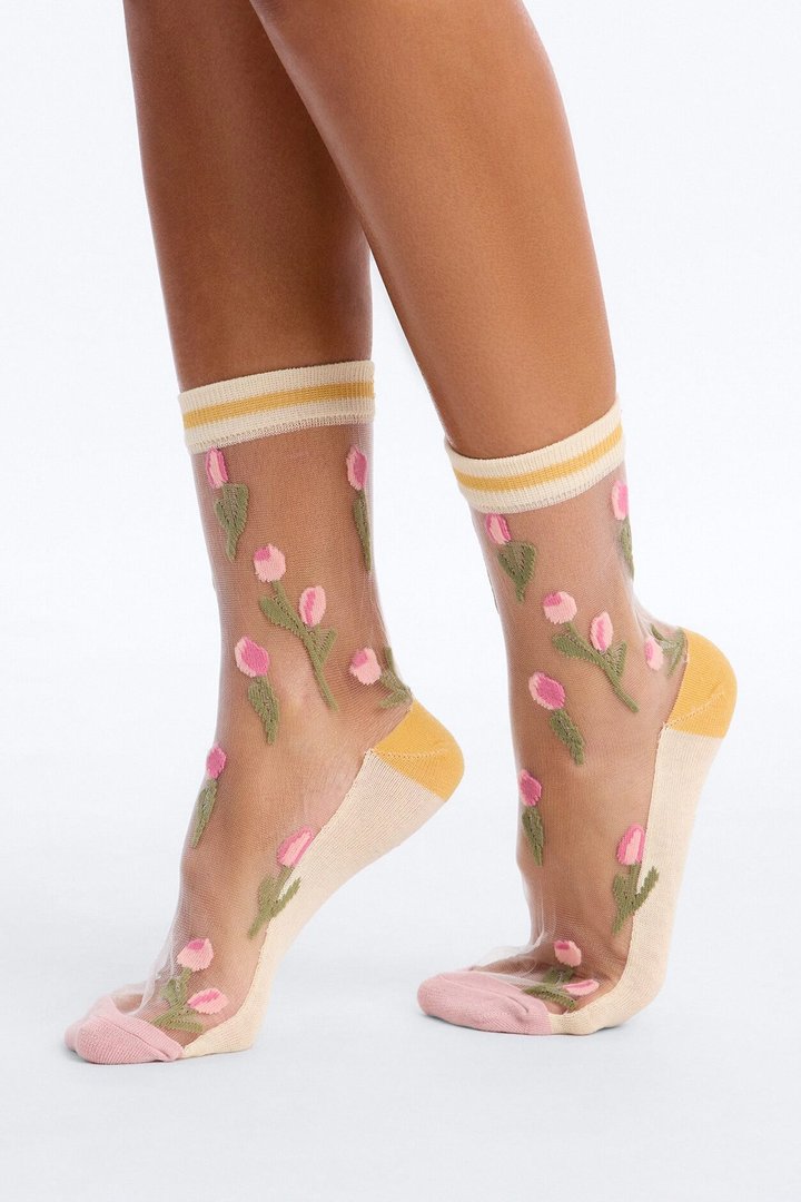 My Favorite Flowers Sheer Crew Socks - Multi Color