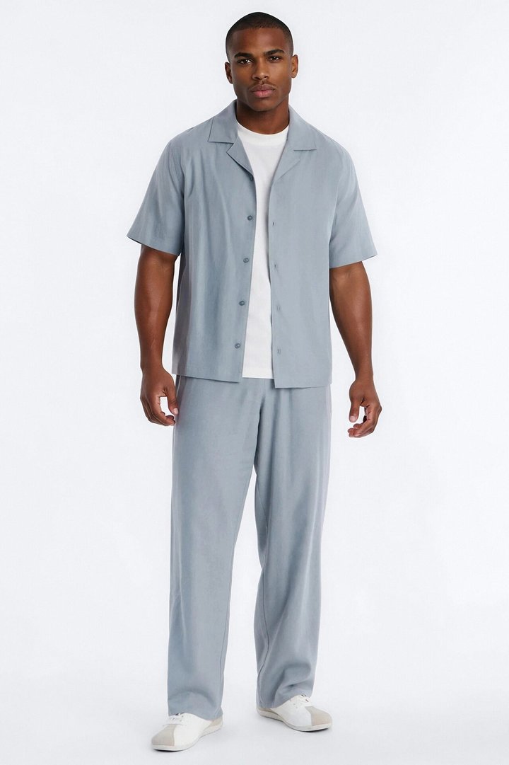 Bahamas Linen Baggy Pull On Pants - Slate Blue