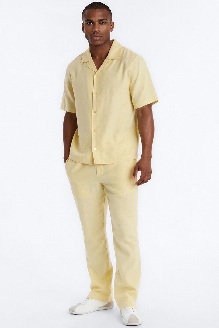 Bahamas Linen Slim Pull On Pants - Butter Yellow