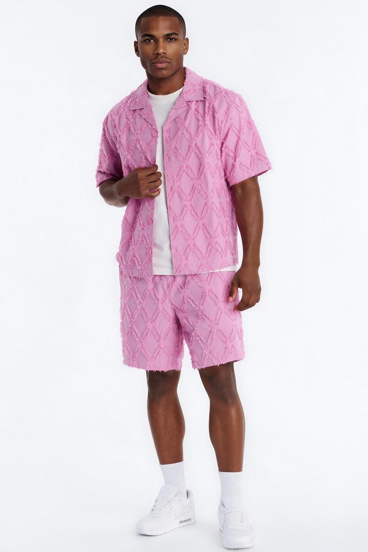 Relaxed Sahara Stripe Cuban Collar Button Up Shirt - Mauve